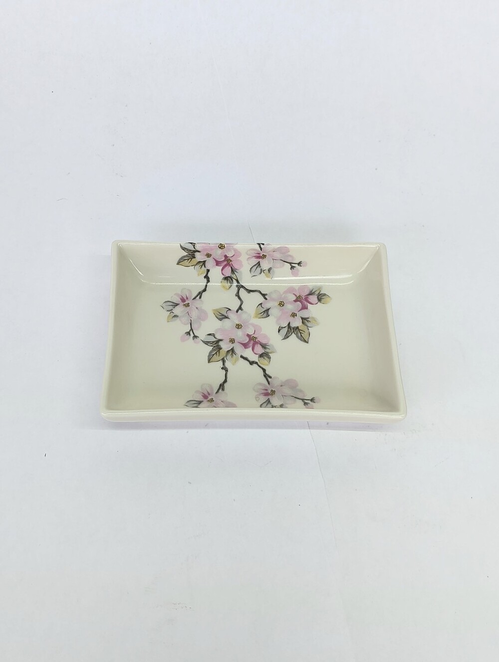 VINTAGE Ceramic Cherry Blossom Rectangle Soap Trinket Dish 5"